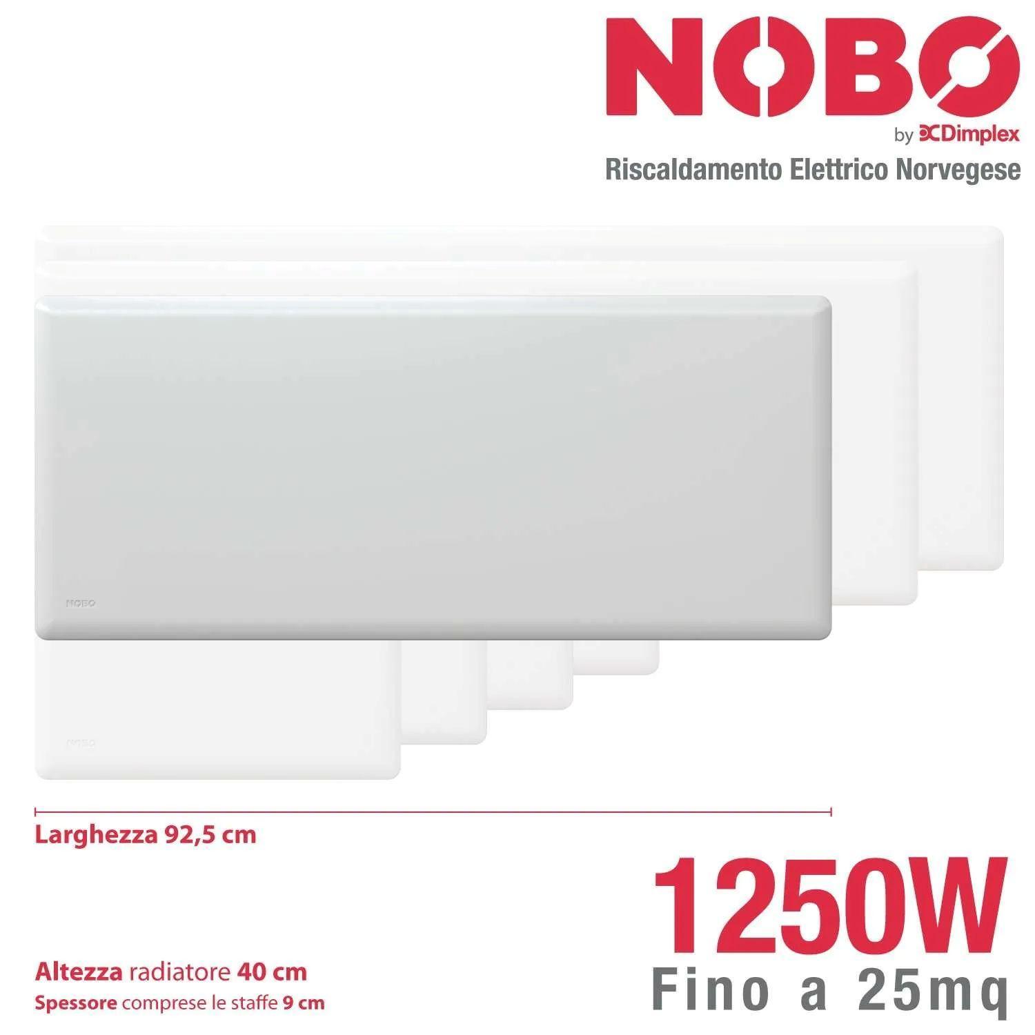 scheda dimensioni radiatore elettrico nobo 1250 watt ambiente 25 mq radiatore elettrico nobo 1250w dimensioni larghezza 93 cm altezza 40 cm ideale per riscaldare fino a 25 mq